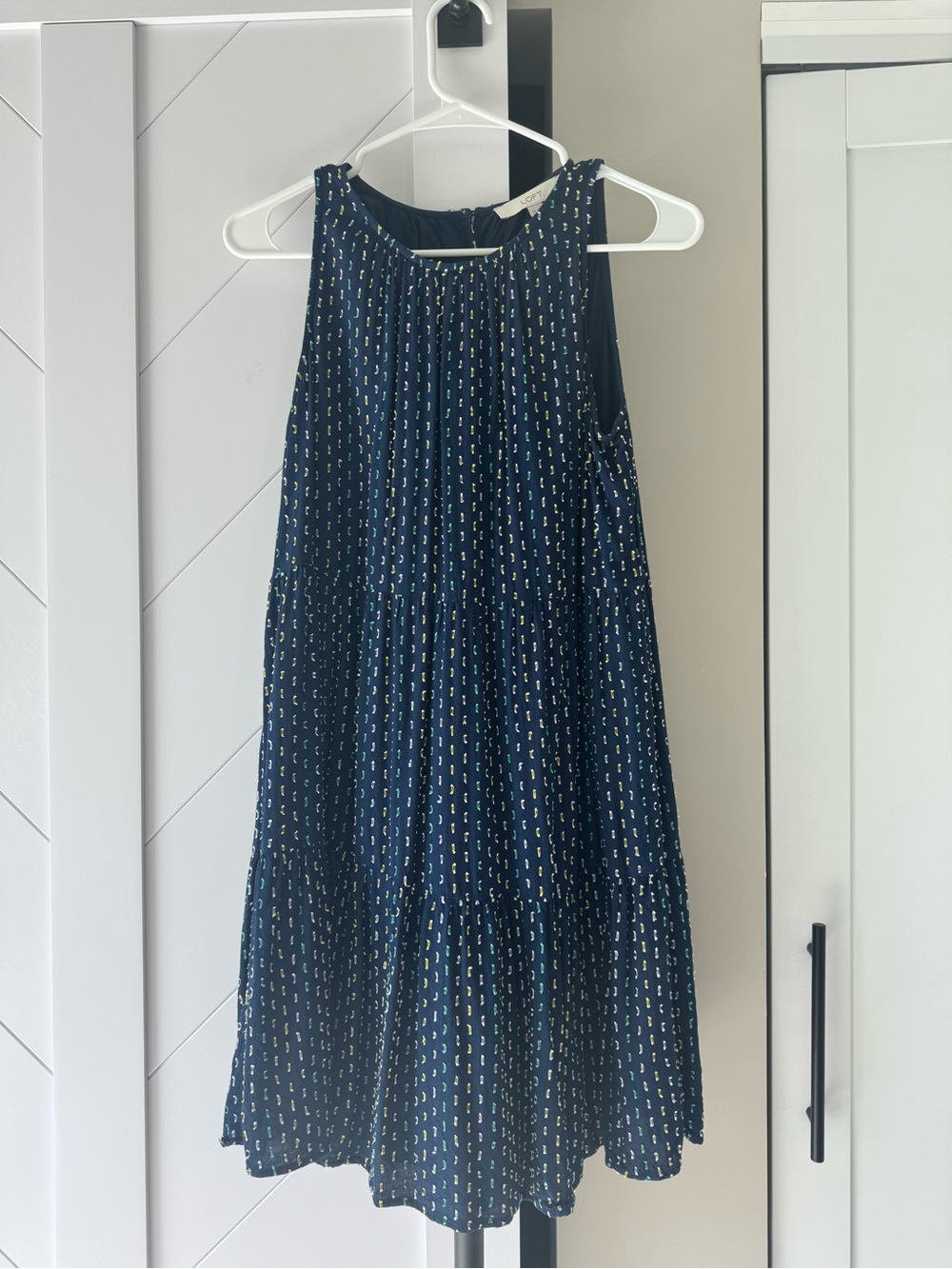 LOFT Navy Sleeveless Tiered Patterned Sundress